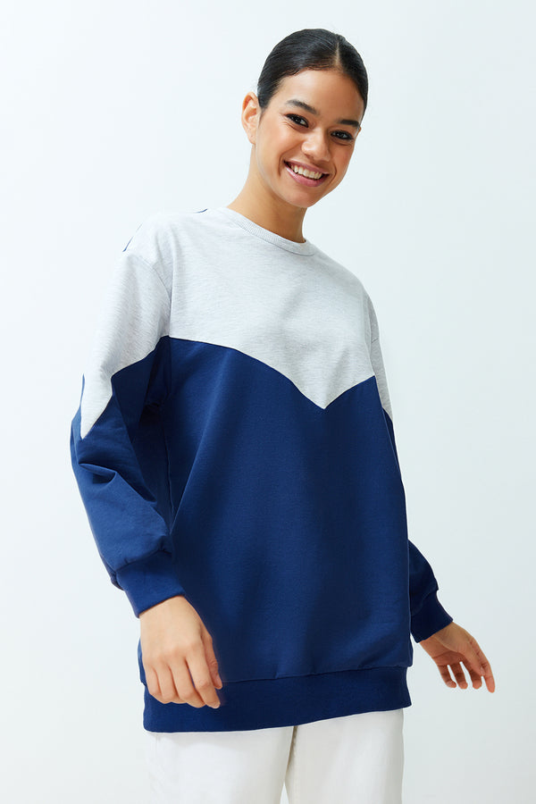 Trendyol Modest Women's Color Block Long Regular Sweatshirt