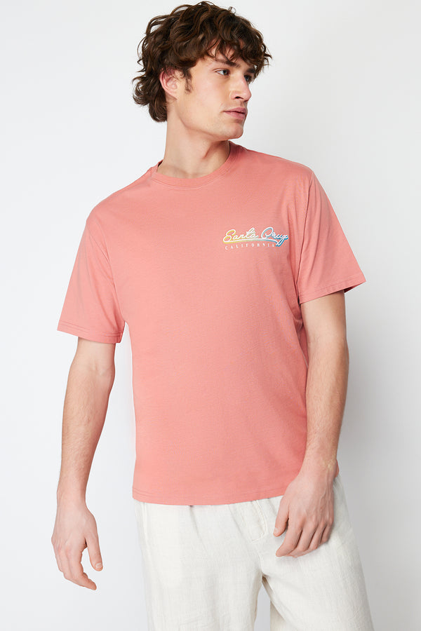 Trendyol Man Men's Pink Motto Short Relaxed T-Shirt