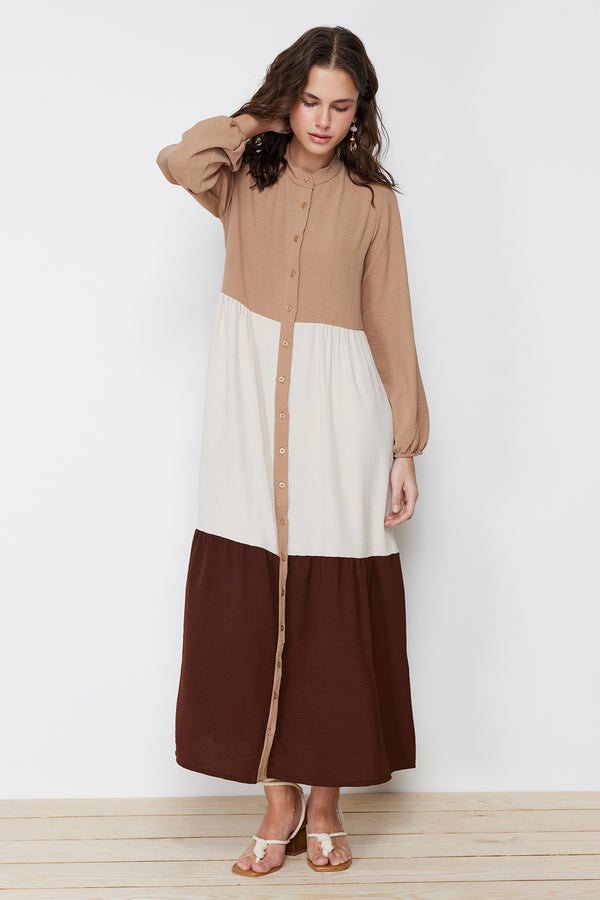 Trendyol Modest Women's Color Block Maxi Long Casual Regular Dress