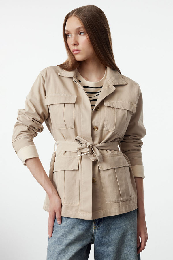 Trendyolmilla Women's Beige Flat Long Oversize Jacket