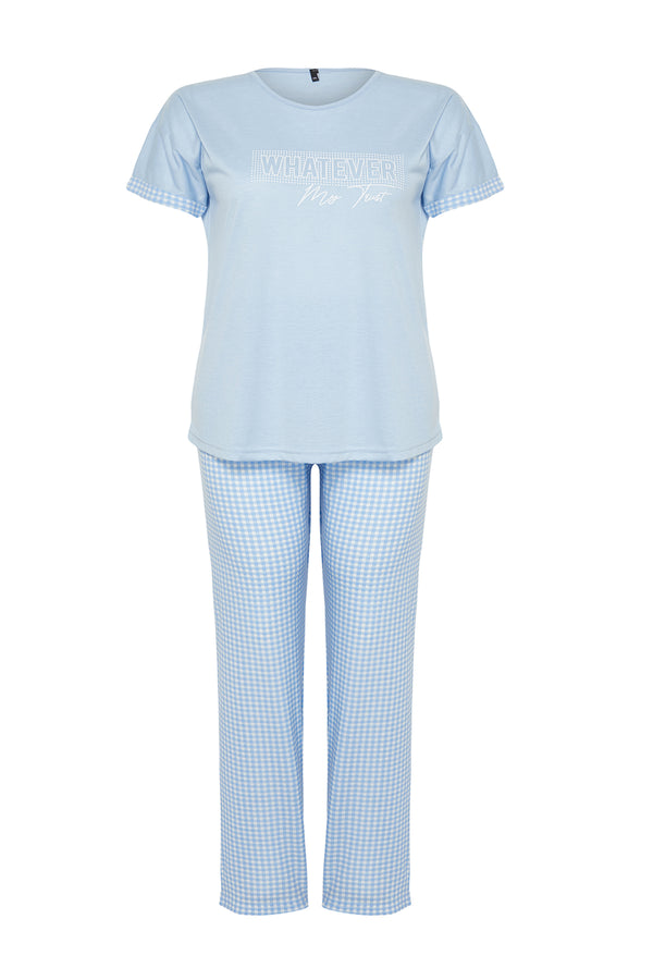 Trendyol Curve Women's Kariert Short Regular Fit Plus Size Pajamas Set