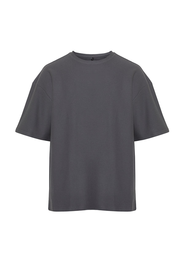 Trendyol Man Men's Gray Textured Short Oversize T-Shirt