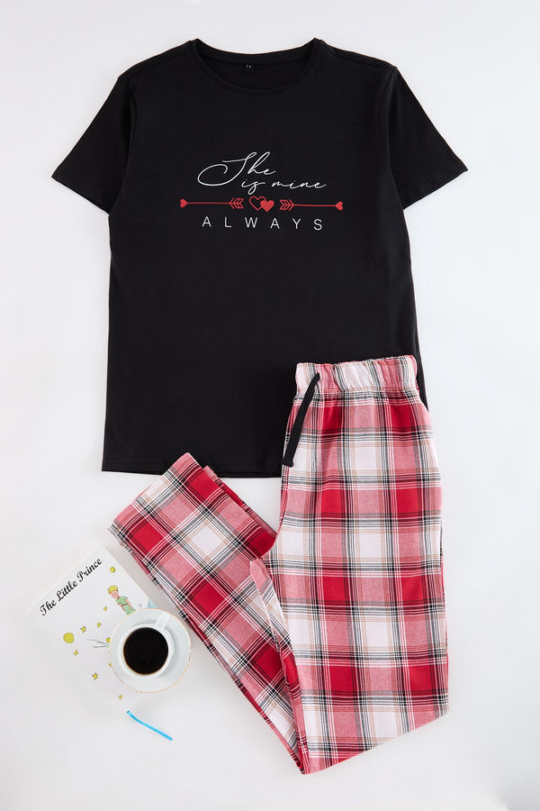 Trendyol Man Men's Plaid / Checkered Short Homewear Regular Pajama Set