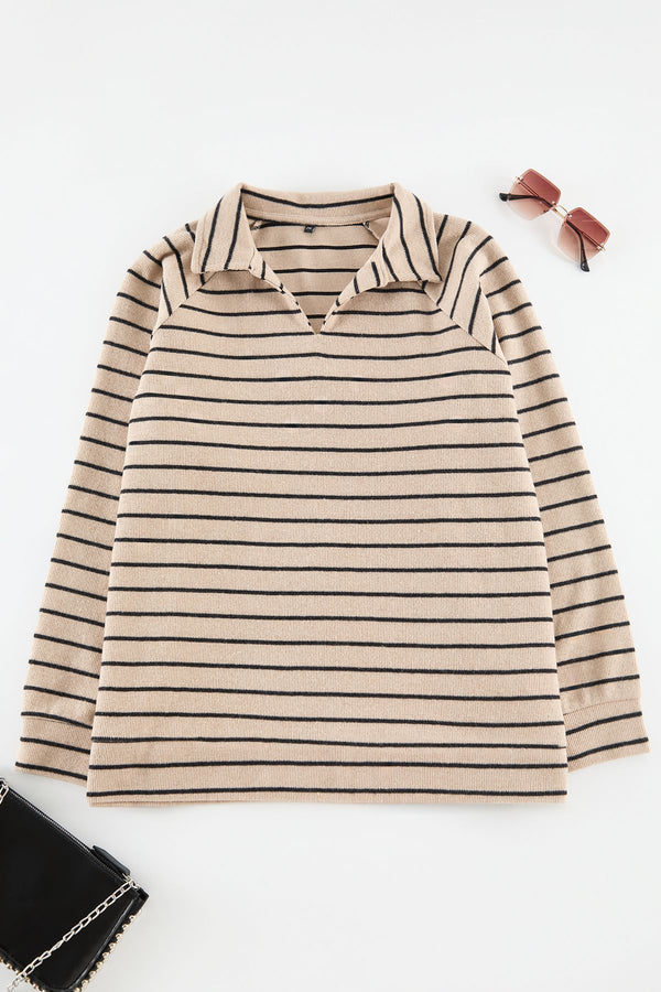 Trendyol Curve Women's Beige Striped Long Oversized Plus Size Sweatshirt