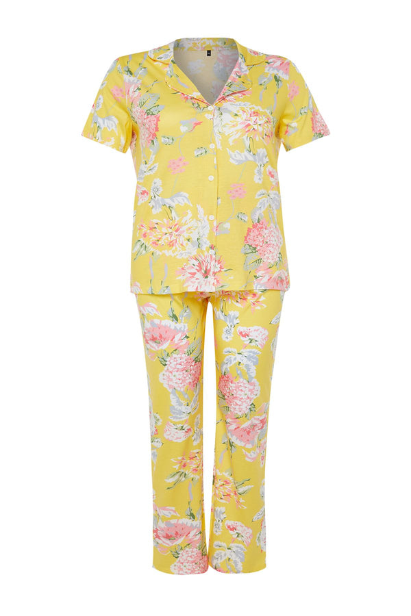 Trendyol Curve Women's Floral Short Homewear Regular Fit Plus Size Pajamas Set