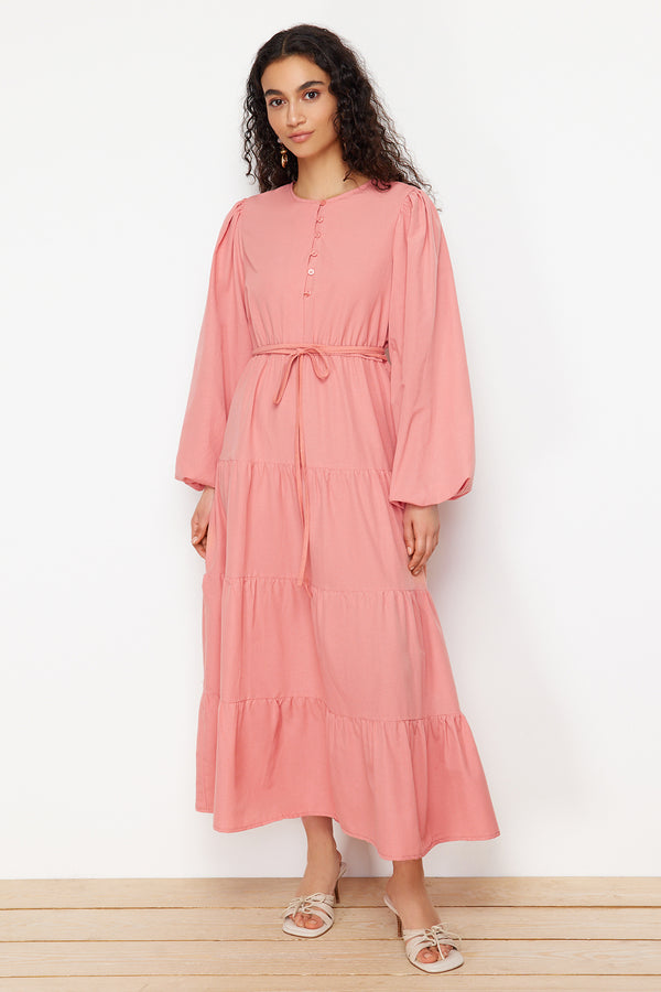 Trendyol Modest Women's Pink Unifarben Maxi Long Casual Regular Fit Modest Fashion Dresses