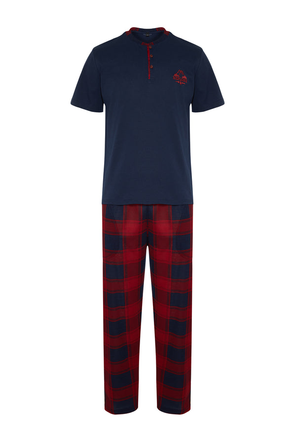 Trendyol Man Men's Dark Blue Kariert Short Lounge Regular Fit Pajama Sets