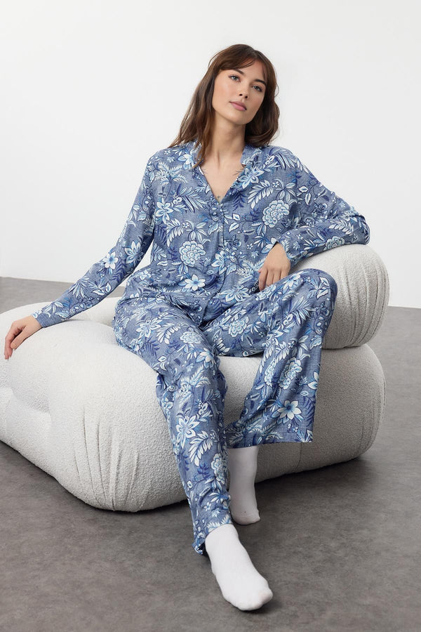 Trendyolmilla Women's Very Colorful Flowering Long Lounge/home Oversized Pajama Set