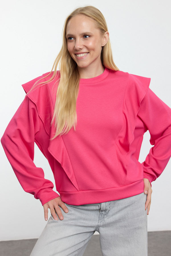 Trendyolmilla Women's Pink Straight Long Relaxed Sweatshirt