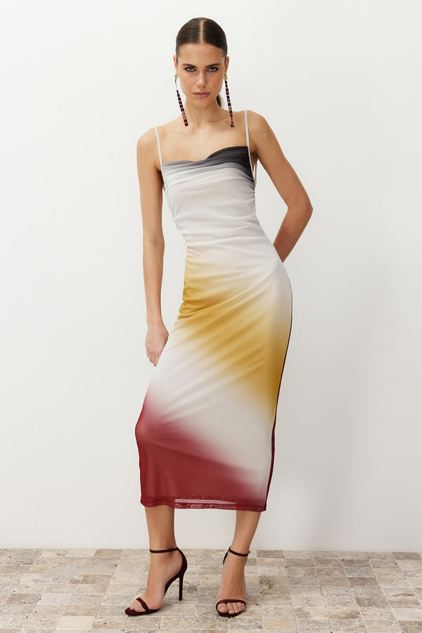 Trendyolmilla Women's Farbverlauf Midi Spaghetti Straps Cocktail Fitted Dresses
