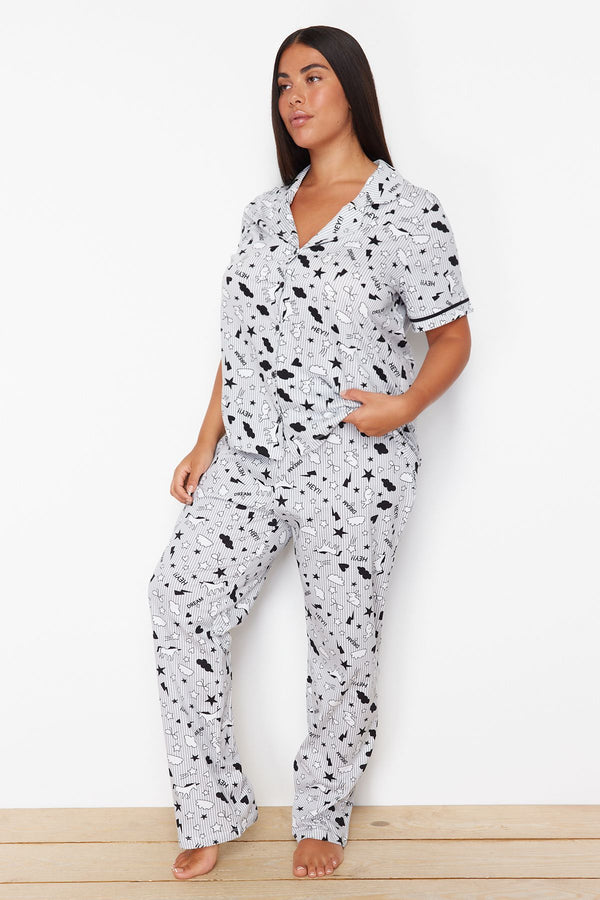 Trendyol Curve Women's Print Short Homewear Regular Fit Plus Size Pajamas Set