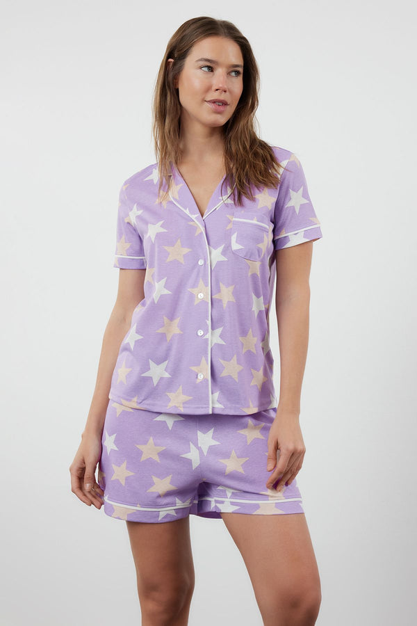 Trendyolmilla Women's Lila Galaxie Short Lounge Regular Fit Pajama Sets