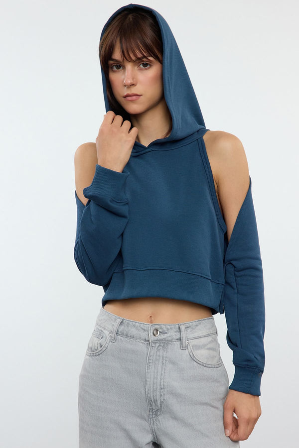 Trendyolmilla Women's Blue Straight Long Slim Sweatshirt