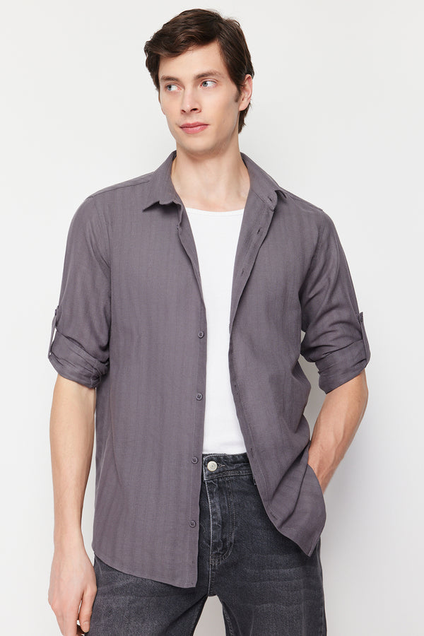 Trendyol Man Men's Gray Textured Long Regular Shirt