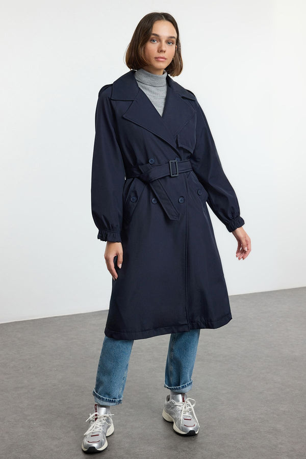 Trendyolmilla Women's Dark Blue Unifarben Oversize Trench Coats