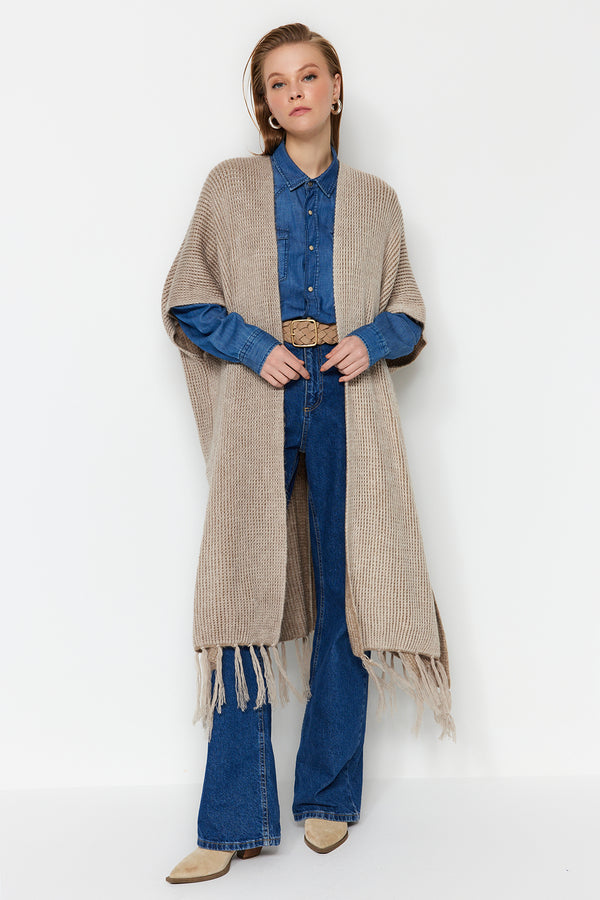 Trendyol Modest Hem Tasseled Long Knitwear Cardigan Tctaw23Th00008