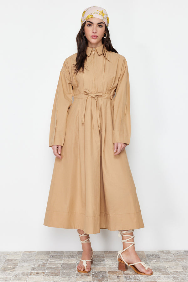 Trendyol Modest Women's Brown Plain Maxi Long Casual Regular Dress