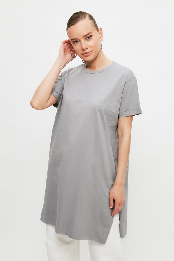 Trendyol Modest Basic Short Sleeve Slit Single Jersey Hijab T-Shirt Tctss21Tn0056