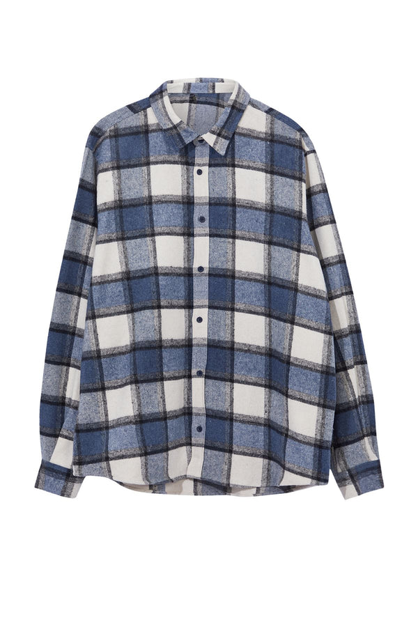 Trendyol Man Men's Navy Blue Plaid / Checkered Long Regular Plus Size Shirt