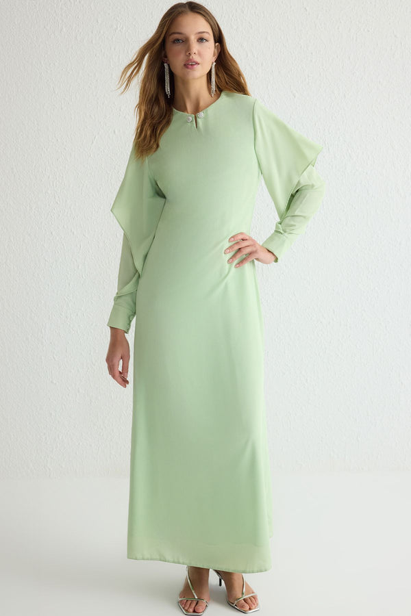 Trendyol Modest Women's Green Plain Long Long Stylish/night Relaxed Fit Modest Evening Dresses