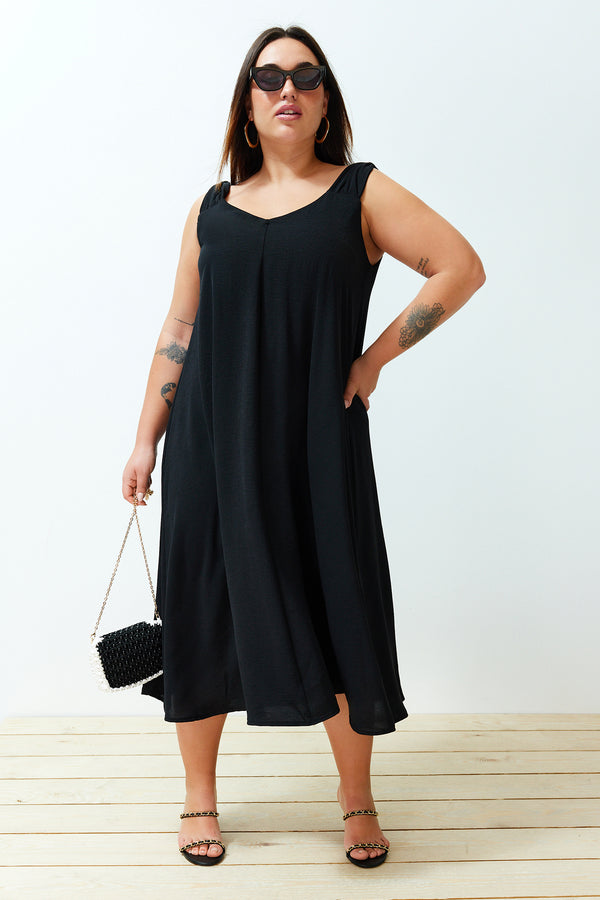 Trendyol Curve Women's Plain Midi Suspended Casual Relaxed Plus Size Dress