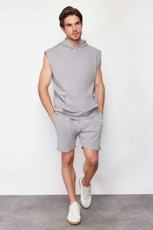 Trendyol Man Men's Gray Motto Regular Waist Shorts & Bermudas