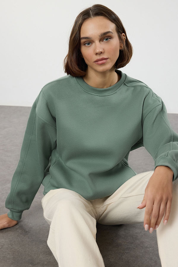 Trendyolmilla Women's Green Straight Long Oversized Sweatshirt