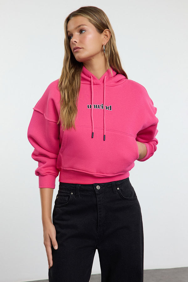 Trendyolmilla Women's Pink Slogan Long Oversized Sweatshirt