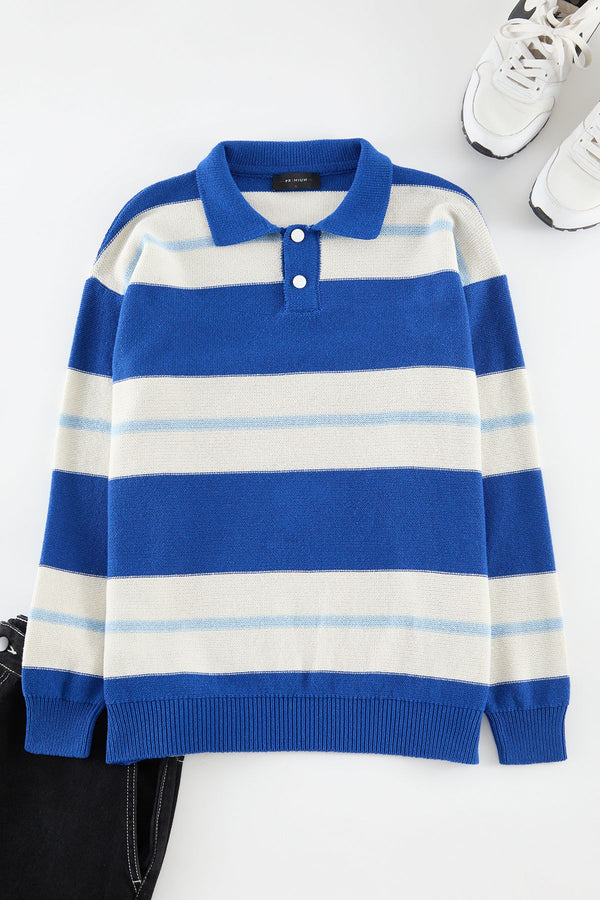 Trendyol Man Men's Blue Striped Long Oversized Jumper