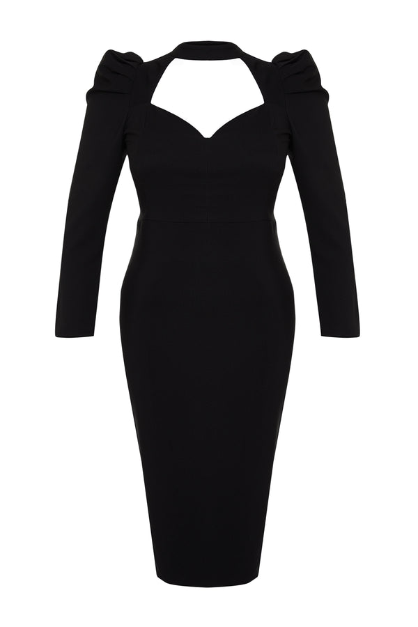 Trendyol Curve Women's Unifarben Midi Long Cocktail Fitted Plus Size Dresses