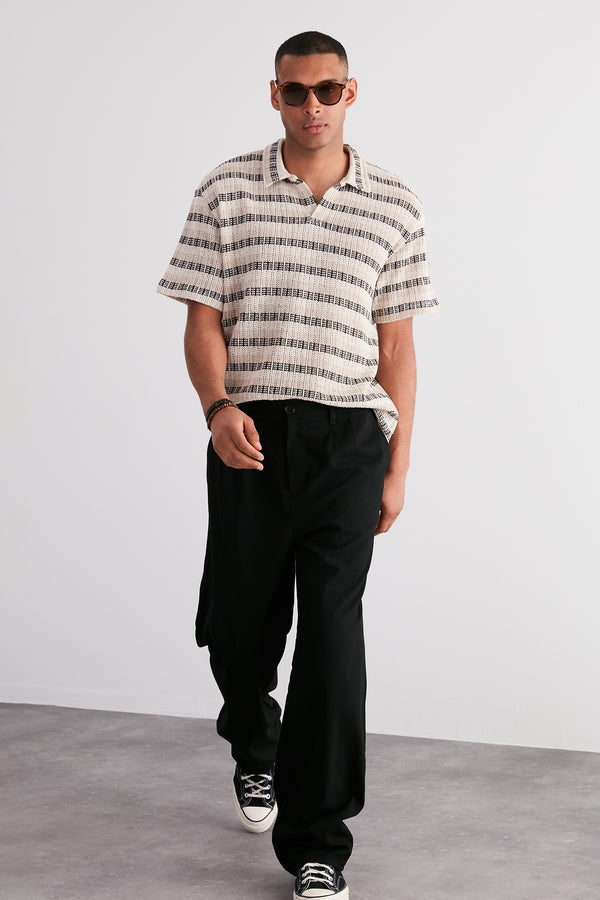 Trendyol Man Men's Gestreift Short Oversize Polo Collar T-Shirts