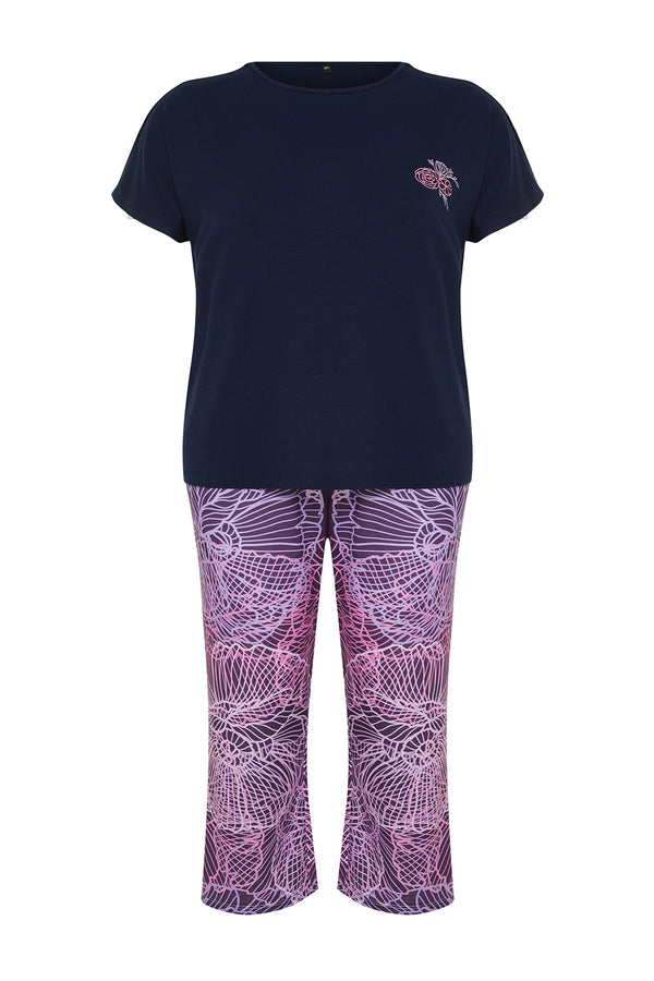 Trendyol Curve Women's Floral Short Regular Fit Plus Size Pajamas Set