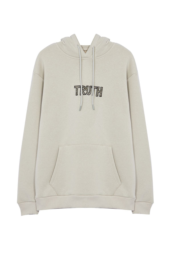 Trendyol Man Men's Beige Slogan Long Oversized Sweatshirt