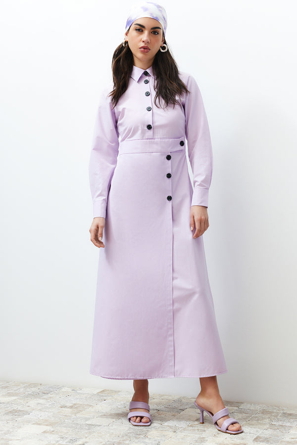 Trendyol Mütevazı Kadın Mor Düz Maxi Uzun Günlük Düzenli Elbise