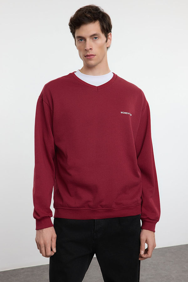 Trendyol Man Men's Burgundy Straight Long Oversized Sweatshirt