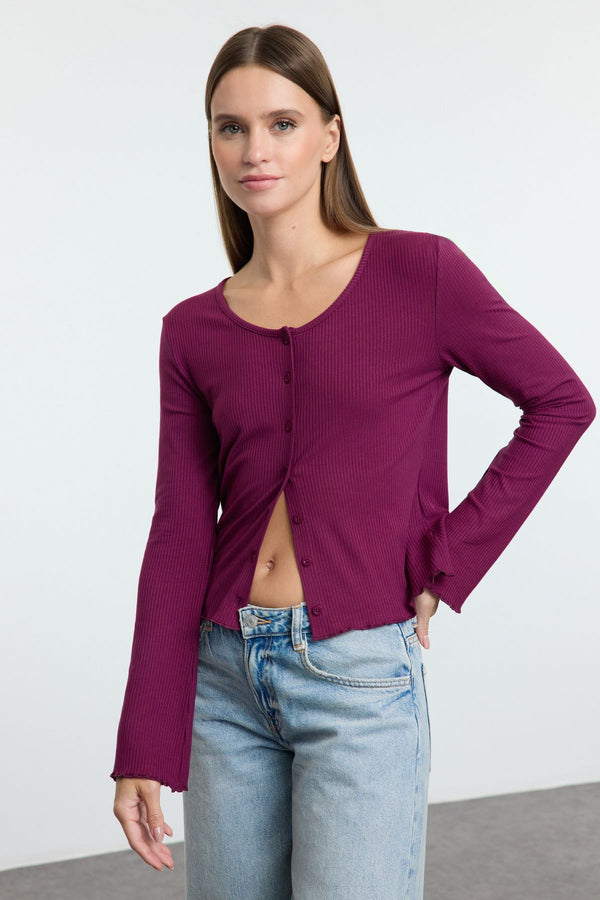 Trendyolmilla Women's Purple Straight Long Slim Fit Blouse