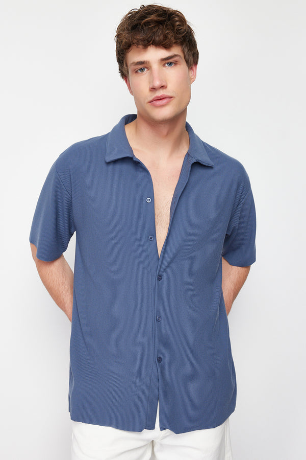 Trendyol Man Men's Navy Blue Plain Short Regular Shirt