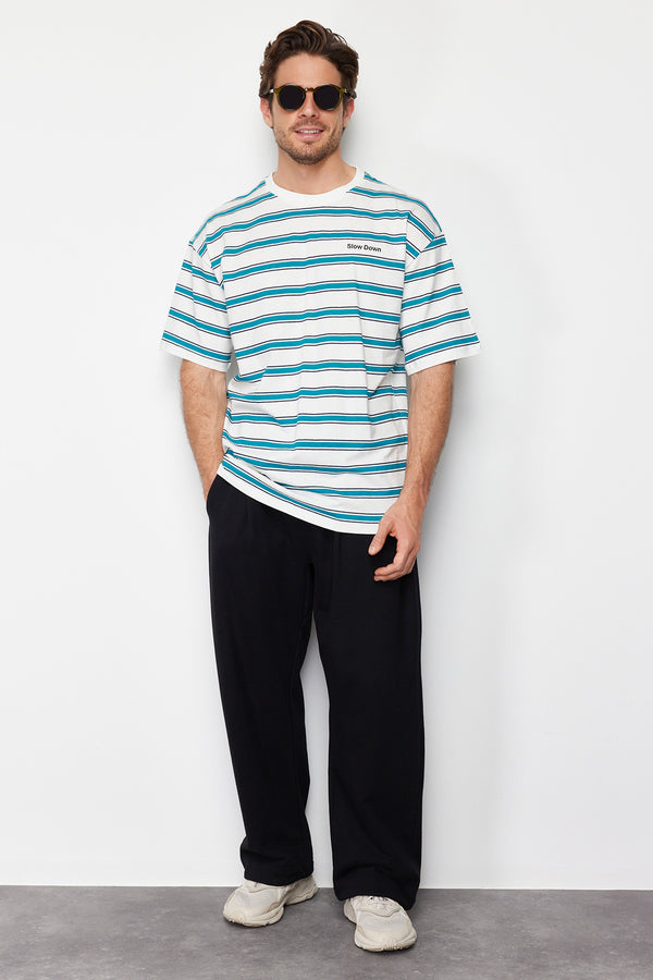 Trendyol Man Men's Striped Short Oversize T-Shirt