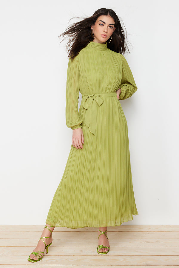 Trendyol Modest Women's Green Plain Maxi Long Stylish / Night Relaxed Evening Dress