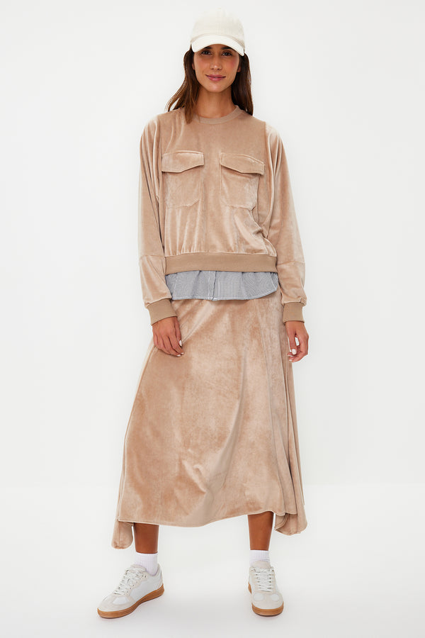 Trendyol Modest Women's Brown Plain Long Sleeve Casual Regular Two-Piece Set