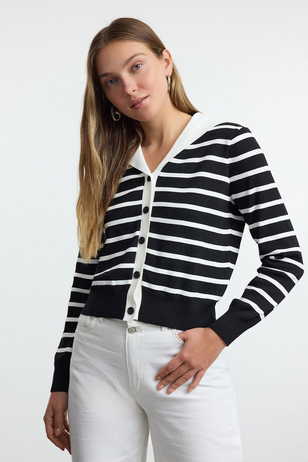 Trendyolmilla Women's Ecru Striped Long Slim Cardigan