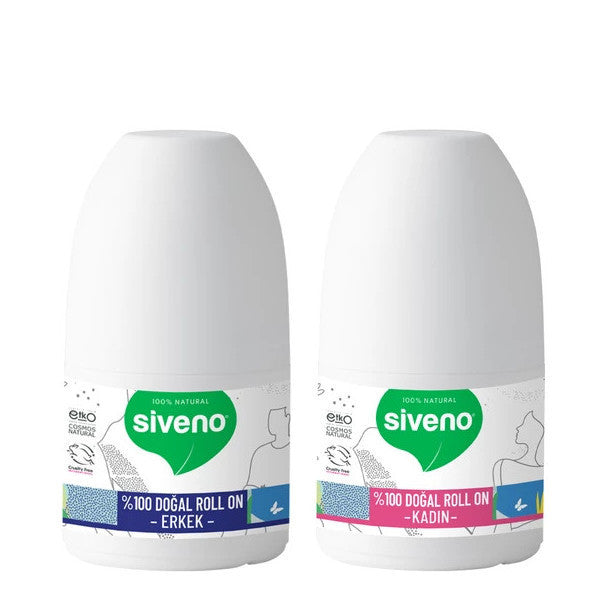 Siveno 100% Natural Roll On Deodorant For Women & Men Sweat Odor Preventive Herbal Stainless Vegan 50 Ml Set