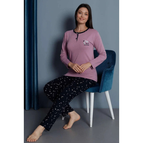 Star Embroidered Long Sleeve Pajama Set Violet