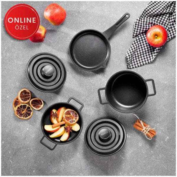 Schafer Pro Cast Mini Cast Iron Cookware Set 5 Pieces-Black