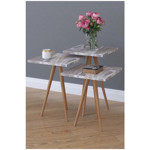 Remaks Retro 3-Piece Nesting Side Table And Tea Table - White Marble