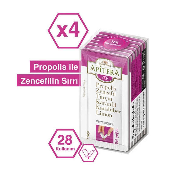 Apitera Zen 7 Gx 28 Pieces (Propolis, Honey, Ginger, Lemon)