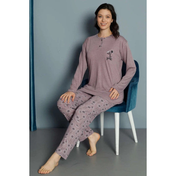 Two Button Long Sleeve Pajama Set Lilac