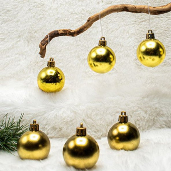 4 Cm 6-Piece Gold Christmas Ball Christmas Pine Tree Ornament (3 Metallized-3 Shiny)