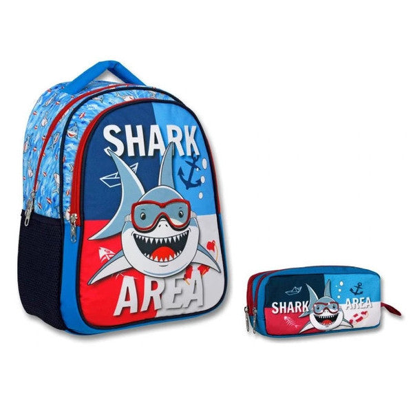 Cennec Navy Blue Shark Primary School Backpack And Pencil Holder Set - Boy