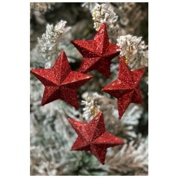 Beysüs Christmas Pine Tree Ornament Red Star 4 Pieces